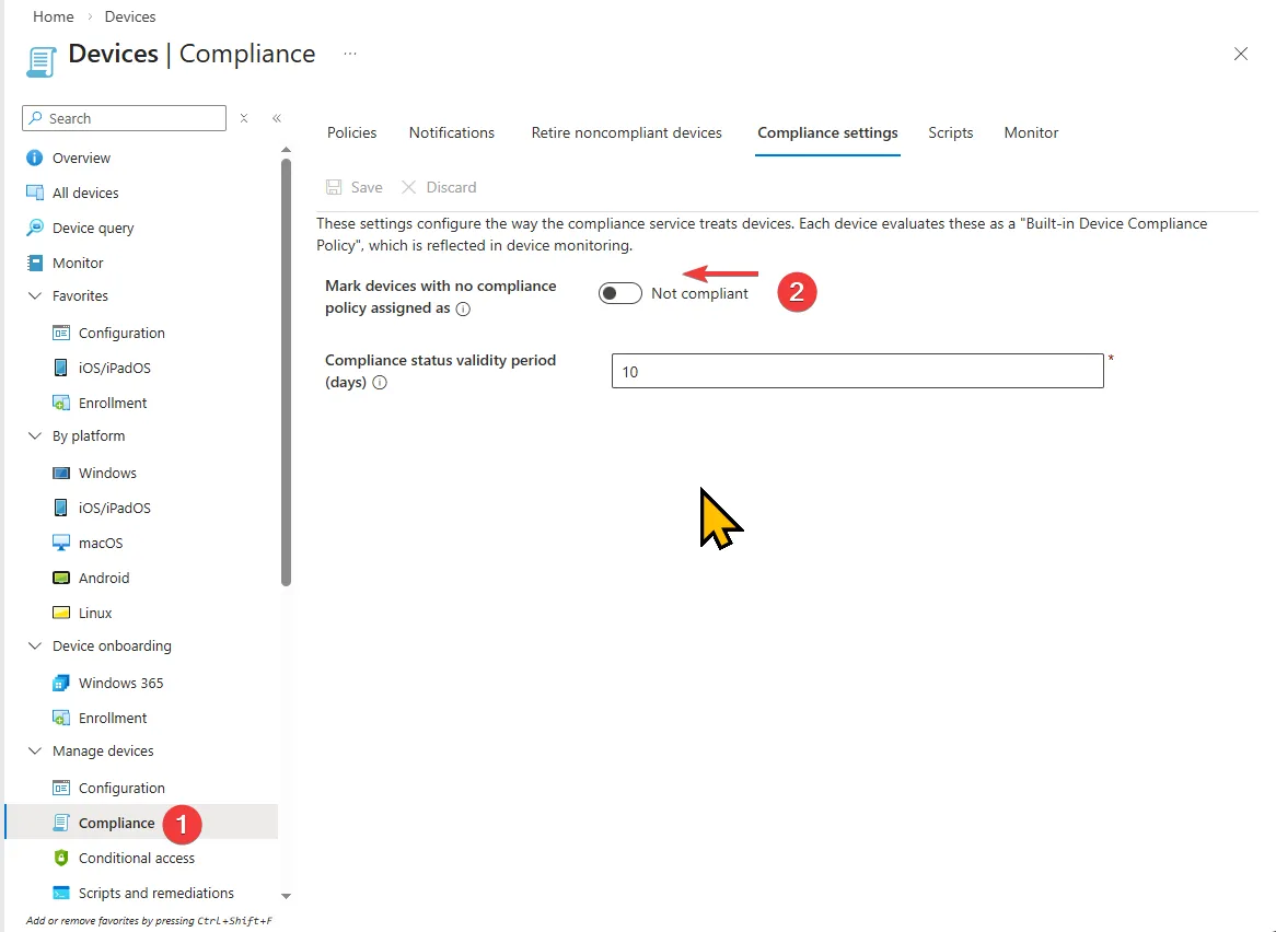 Compliance Settings Default
